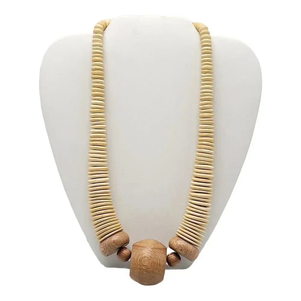 Bohemian Wooden Graduated Bead Hook And Eye Adjustable Necklace Vintage